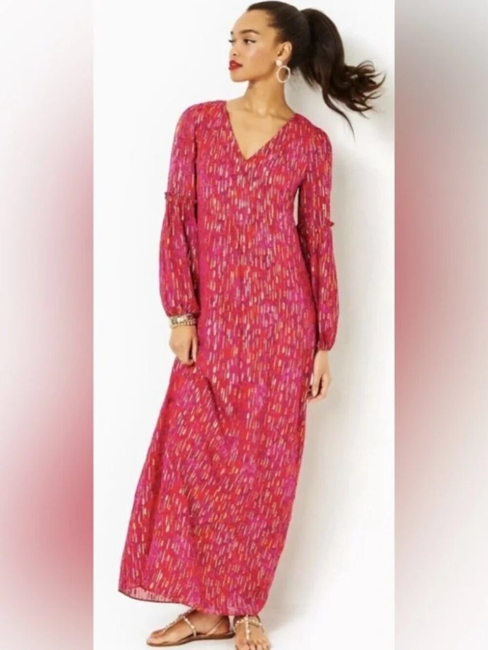 Lilly Pulitzer Cleme *SECRET HIDEAWAY* Amaryllis Metallic Red Maxi Dress sz 10